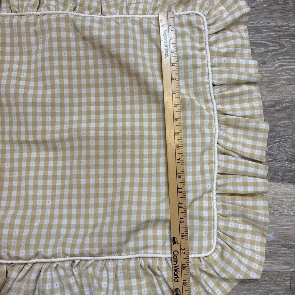 VTG Queen Size Cottagecore Butter Yellow Gingham Cord Ruffle Pillow Covers Shams
